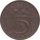 NETHERLANDS - 1967 - 5 Cent - Reverse