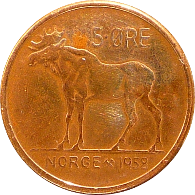 NORWAY - 1958 - 5 Ore - Obverse