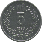 URUGUAY - 1989 - 5 Nuevos Pesos - Reverse